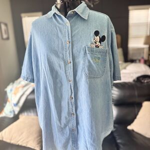 Vintage Disney Mickey Unlimited Denim Women’s 22/24 Plus Embroidered Button Up